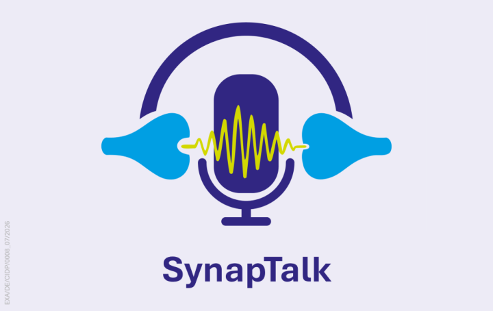 SynapTalk Logo mit Mikrofon, Kopfhörer und Synapsen